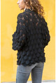 Womens Black Special Textured Loose Knitted Sweater GK-GG351