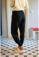 Womens Black Loose Knitwear Sweatpants With Elastic Legs, Self Belted Pockets GK-DM1379