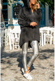 Kadın Siyah Pullu Kanatlı Kapüşonlu Fermuarlı Ceket GK-TD1983