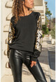 Womens Black Raglan Sleeve Ethnic Foil Printed Loose Sweater GK-MRL5