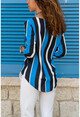 Kadın Siyah-Saks Yakası Yırtmaçlı Çizgili Krep Bluz GK-BST2841