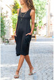 Womens Black Loose Pocket Dress GK-CCK58059