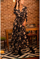 Womens Black-Yellow Floral Double Breasted Crepe Dress BST30k2720