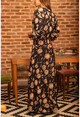 Kadın Siyah-Sarı Çiçekli Kruvaze Krep Elbise BST30k2720