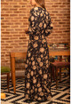 Womens Black-Yellow Floral Double Breasted Crepe Dress BST30k2720