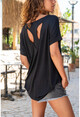 Womens Black Back Athlete Detailed Loose T-Shirt GK-JR220