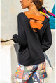 Kadın Siyah Sırtı Bant Detaylı Salaş Sweatshirt GK-CCK60012