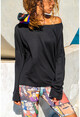 Kadın Siyah Sırtı Bant Detaylı Salaş Sweatshirt GK-CCK60012