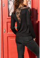 Womens Black Back Lace Detailed Blouse BSTT4007-1290