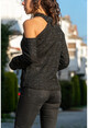 Womens Black One Shoulder Decollete Silvery Sweater GK-BST30k2753