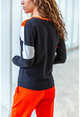 Kadın Siyah-Turuncu Kadife Garnili Color Block Sweatshirt GK-BST2804