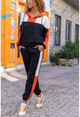 Kadın Siyah-Turuncu Kapüşonlu Color Block Alt-Üst Takım GK-AYN1798