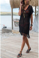 Kadın Siyah V Yaka Ajurlu Püsküllü Elbise GK-ES104
