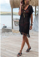 Womens Black V-Neck Openwork Tasseled Dress GK-ES104