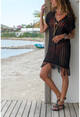 Womens Black V-Neck Openwork Tasseled Dress GK-ES104