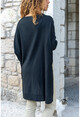 Womens Black V-Neck Long Loose Sweater GK-MG100