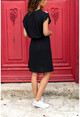 Kadın Siyah V Yaka Bloklu Beli Lastikli Elbise GK-BST2855