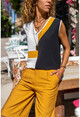 Womens Black V-Neck Color Block Airobin Blouse BST3152