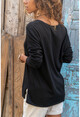 Womens Black V-Neck Slim Knitted Basic Sweater GK-JR225