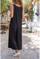 Womens Black V-Neck Front Pleated Pocket Loose Romper GK-TD2003