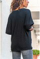 Womens Black V-Neck Slanting Loose Blouse GK-BST2969