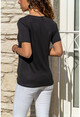 Kadın Siyah Yakası Dantelli V Yaka T-Shirt BSTT4011-1380