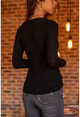 Kadın Siyah Yakası Düğmeli V Yaka Bluz BST30kT4008-1270