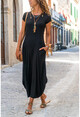 Womens Black Side Pockets Asymmetrical Loose Dress GK-TD412