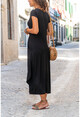Kadın Siyah Yanı Cepli Asimetrik Salaş Elbise GK-TD412