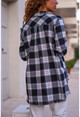 Womens Black Side Buttons Tasseled Plaid Cachet Shirt GK-AYN1793