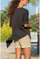 Womens Black Slit T-Shirt GK-JR403