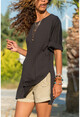 Womens Black Slit T-Shirt GK-JR403