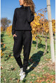 Womens Black Half Turtleneck Tie Knitwear Bottom-Top Suit GK-MET1