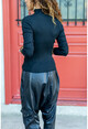 Womens Black Half Turtleneck Corded Basic Sweater GK-MG102