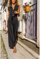 Womens Black Half-Pleated Wide Leg Jumpsuit BST3125