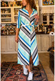 Womens Black-Green Multicolored Striped Dress BST19003