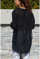 Kadın Siyah Yıkamalı Keten Yarım Patlı Salaş Bluz GK-RSD2020