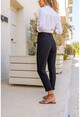 Kadın Siyah Yıkamalı Keten Yüksek Bel Kendinden Kemerli Dar Paça Pantolon BST3118