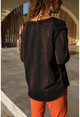 Kadın Siyah Yıkamalı Varak Baskılı Sweatshirt GK-RSD2015