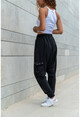 Kadın Siyah Yıkamalı Zımbalı Cepli Beli Lastikli Şalvar Pantolon GK-RSD2002