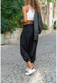 Kadın Siyah Yüksek Bel Cepli Beli Lastikli Şalvar Pantolon GK-RSD2004