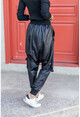 Kadın Siyah Zımbalı Şerit Detaylı Şalvar Deri Pantolon GK-RSD2014