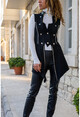 Womens Black Studded Stones Asymmetrical Cut Vest GK-SVN2