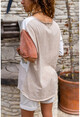 Womens Salmon-Beige Washed Patchwork Loose T-Shirt GK-RSD2050