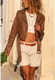 Womens Tobacco Belt Asymmetrical Zippered Epaulet Jacket GK-YX100