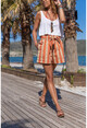 Womens Orange Striped Loose Shorts With Elastic Waist Belt and Pockets GK-CM1100