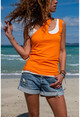 Kadın Turuncu-Beyaz Askılı Asimetrik İkili T-Shirt GK-CCKCC4007