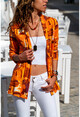 Womens Orange Patterned Crepe Jacket BST2847