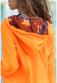 Kadın Turuncu Kapüşonu Renkli Cepli Yağmurluk GK-GG346