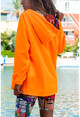 Womens Orange Hooded Colored Raincoat with Pocket GK-GG346